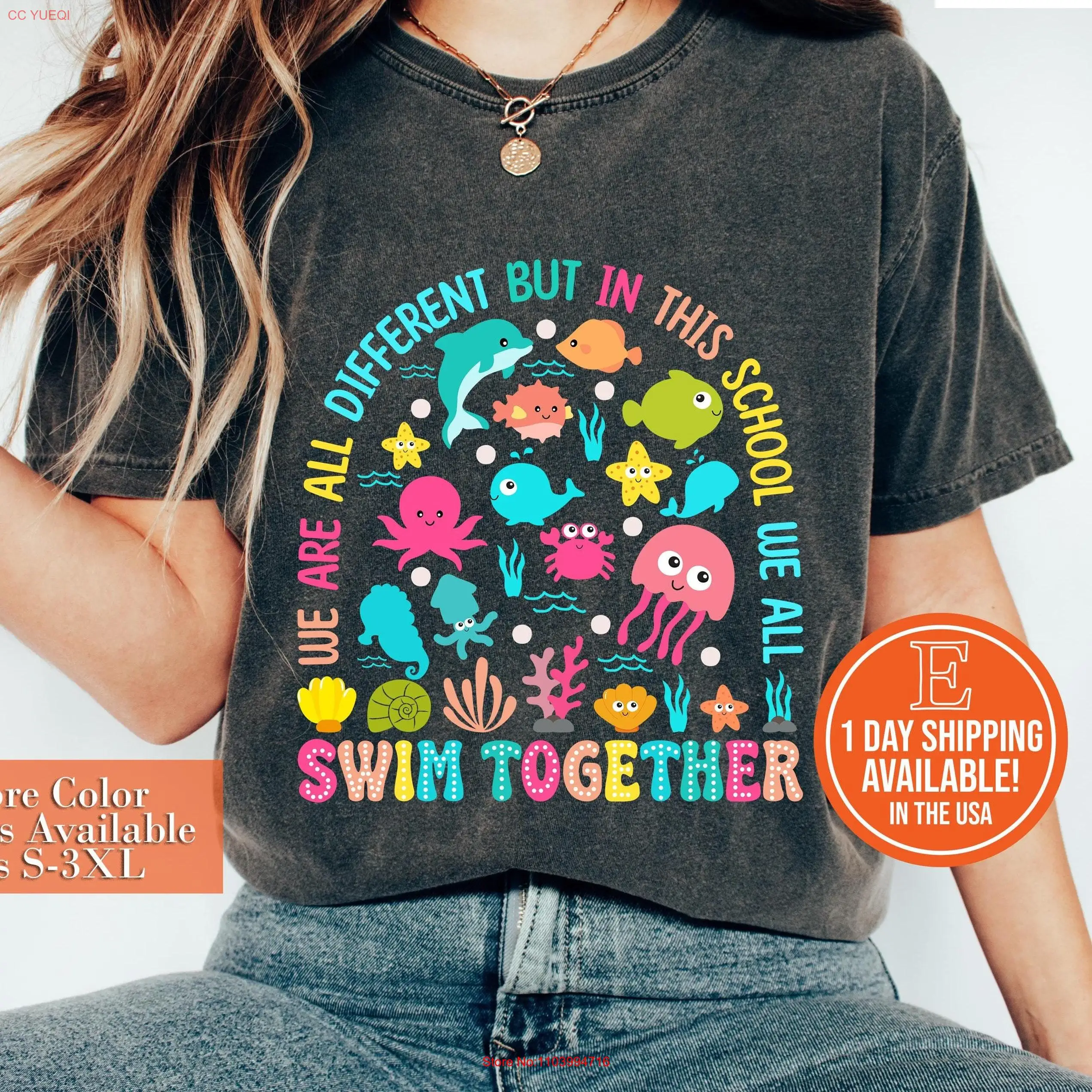 We Are Different But In This School All Swim Together T Shirt Teacher Ocean Animal Outfit Underwater Sea Turtle Apparel