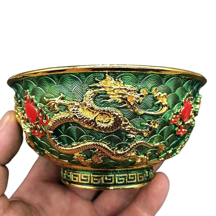 Antique Collection Double Dragon Bowl Cloisonne Double Dragon Playing Pearl Bowl