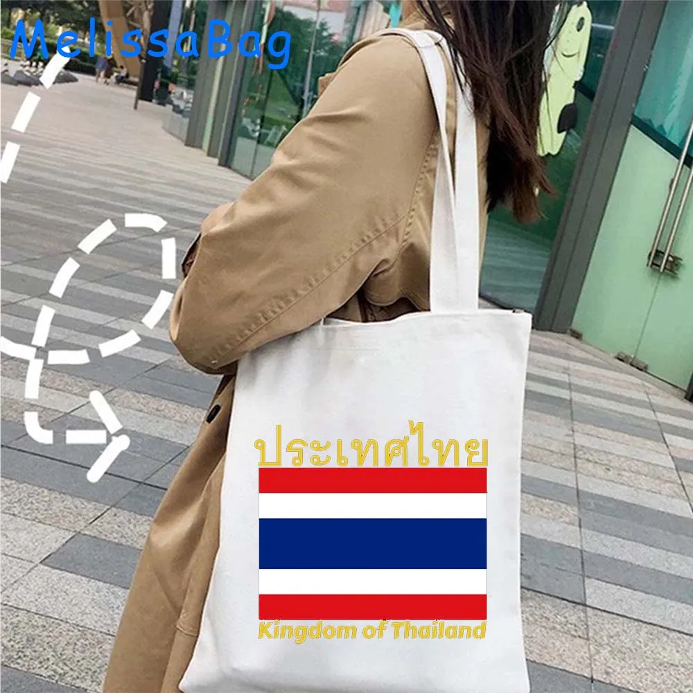 BANGKOK PHUKET Thailand Flag GRAPHIC Wat Arun Temple of Dawn Gift Women Canvas Shoulder Tote Bag Harajuku Shopper Cotton Handbag