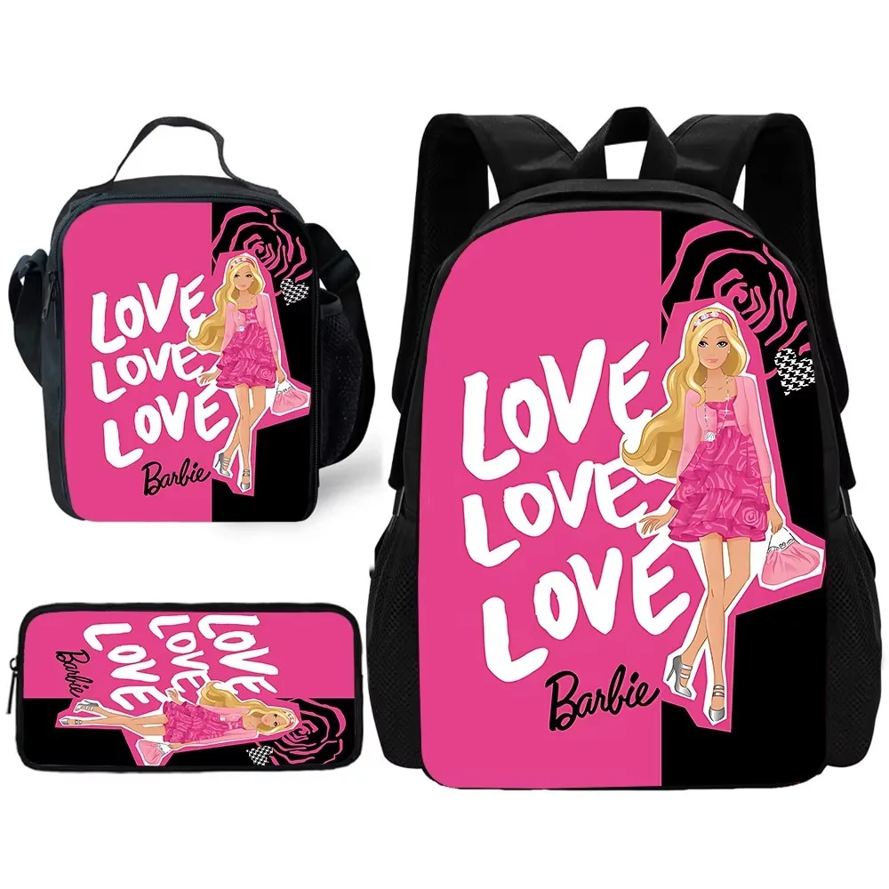 Barbie Child School Backpack with Lunch Bags ,Pencil Bags ,School Bags for Boys Girls Best Gift