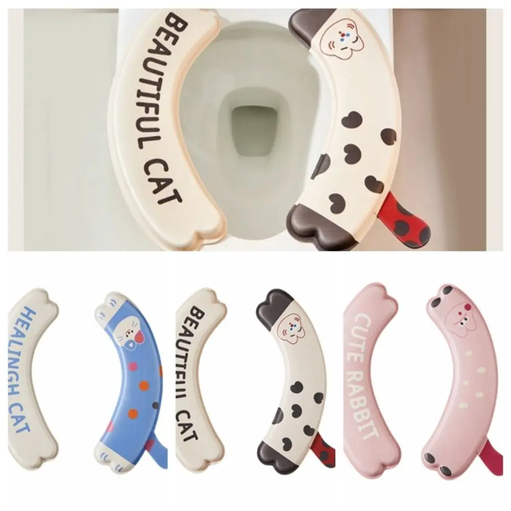 

2SET Cute Cartoon Toilet Seat Cushion with Handle Waterproof EVA Toilet Seat Cover Washable Thicken Closestool Mat Home