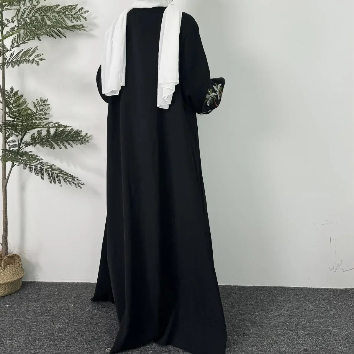 Embroidery Open Front Abaya Long Sleeve Maxi Length Inner Dress Womens Clothing Muslim Cardigan Abayas Out Kaftans Women Jilbabs