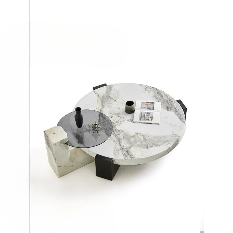 

Итальянский минималистичный круглый кофейный стол из мрамора для гостиной, комбинированный стол высокой и низкой высоты