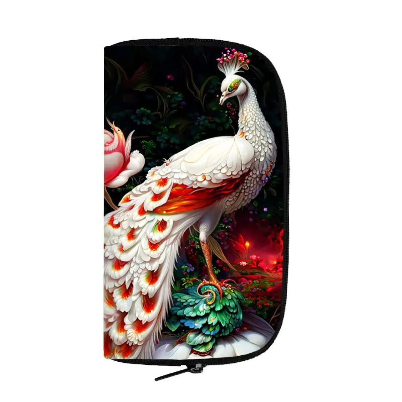 Fantasy Peacock Flowers Print Wallet Women Animal Pattern Money Bags Credit Card Phone Holder Coin Bag Casual Long Wallets Gift