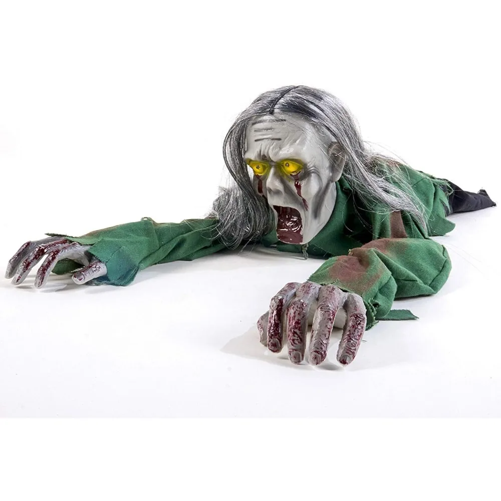 

Halloween Scary Yard Decorations, Electric Crawling Ghost Long Hair Horror Voice Skeleton, Creeping Bloody Prop for Theme Park