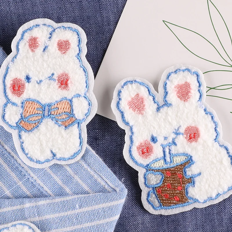 Chenille Bunny haft kreskówkowy uroczy królik łatka naszywka odzież akcesoria kapelusz dekoracja DIY hafty naklejki naszywki