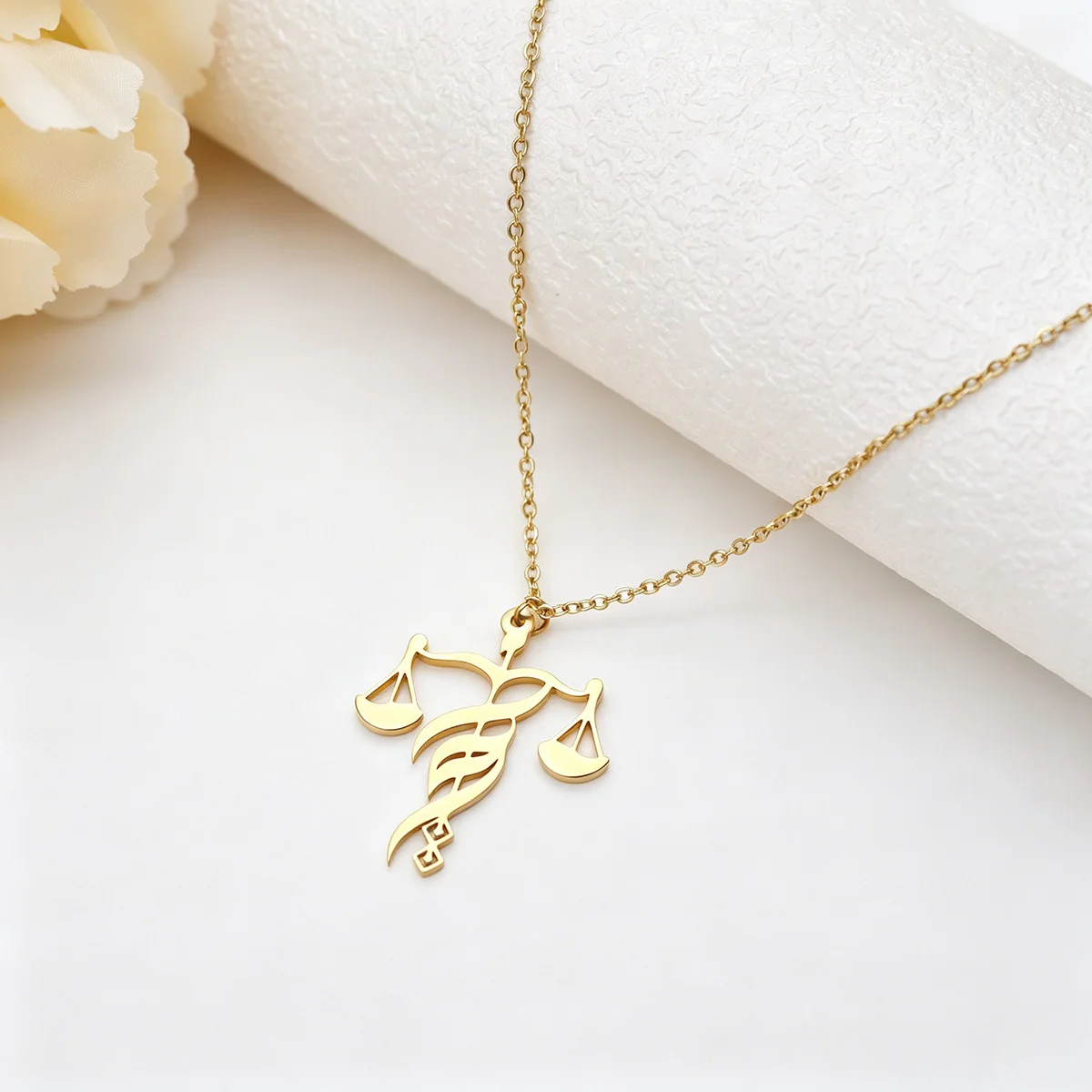 Abstract Hollow Stylish Libra Balance Stainless Steel Necklace Laser Cut Zodiac Sign Charm Birthday Jewelry For Libra