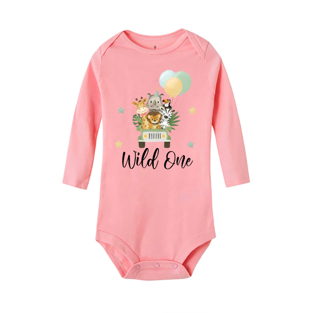 Wild One&Animal Print Baby Bodysuit Casual Long Sleeve Infant Jumpsuti Baby‘s First Birthday Boy Newborn Romper Clothes