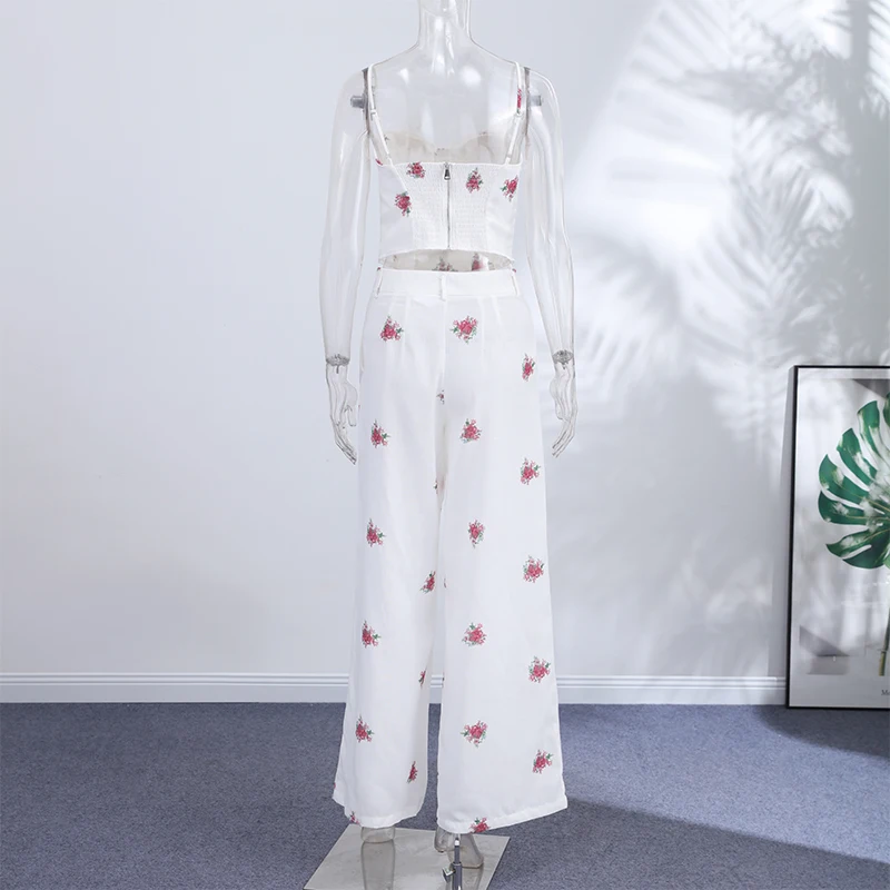 Lässiges bedrucktes 3-teiliges Set für Damen: Blumenweste, Mantel mit Revers und langen Ärmeln, lockere Hose. Damenanzüge für Sommer und Herbst 2026, neu. – Detail 2
