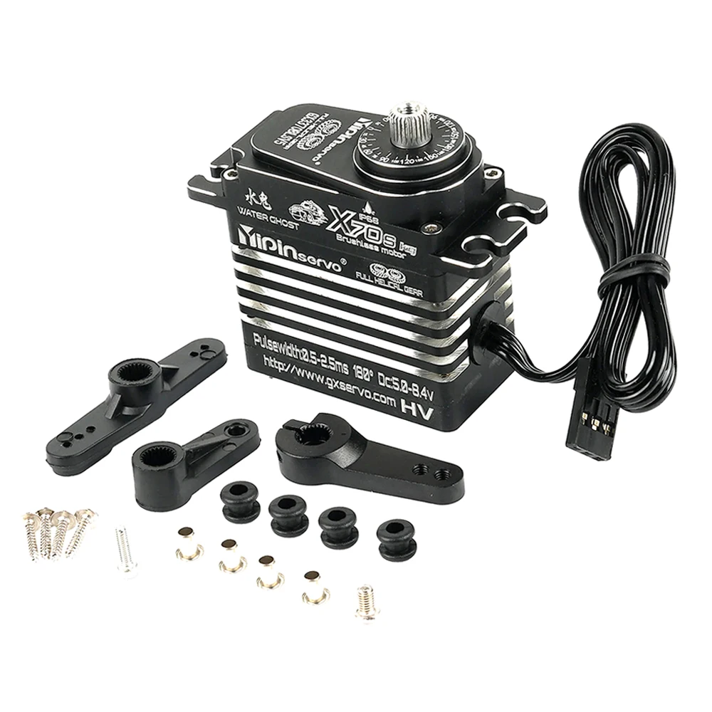 70KG Brushless Servo IP68 Waterproof 8.4V HV All Metal Shell Steel Helical Gear Magnetic Induct Servo For 1/8 1/10 RC Car Robot