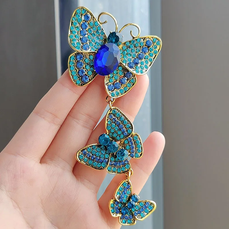 New Creative Big Rhinestone Butterfly Brooches For Women Vintage Insect Clothing Decoration Brooch Trendy Party Pins Gifts