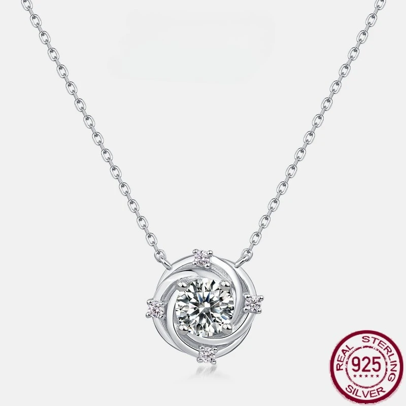 

New S925 pure silver sparkling moissanite rose inlaid with colored diamonds necklace, light luxury fashion wedding jewelry