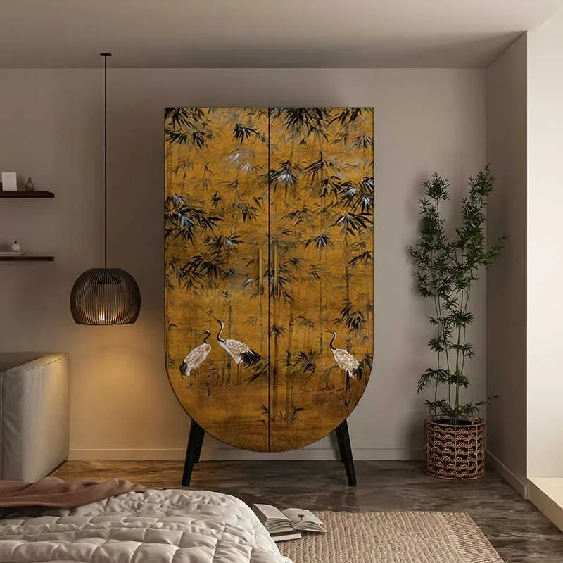 Solid wood antique opposite door wardrobe bedroom household wall storage decorative cabinet integrated painted storage cabinet