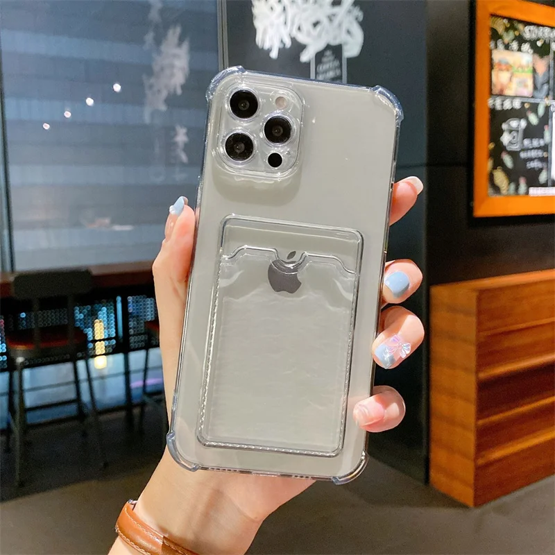 Transparente Handyhülle mit Kartenfach für iPhone 14 11 12 13 Pro XR XS Max X 6 7 8 Plus SE, stoßfeste, weiche Rückseite im Wallet-Stil – Detail 6