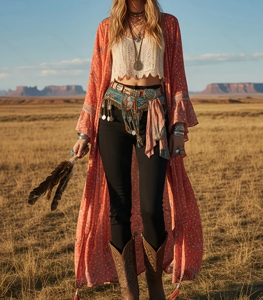 Women's Boho Allover Pattern Long Sleeve Cardigan