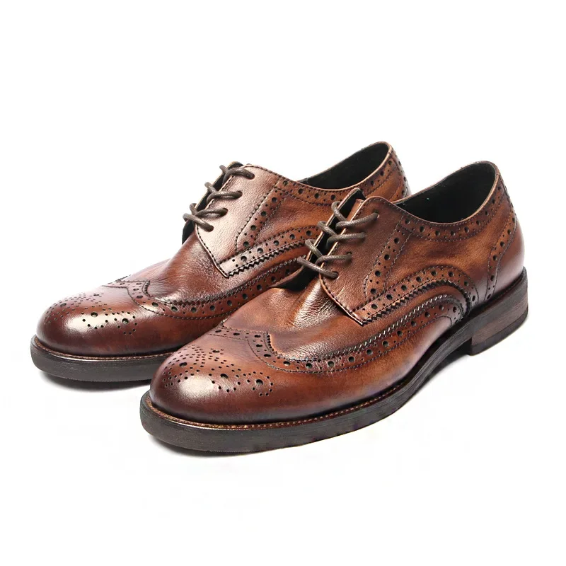 Brock Carved Men's Shoes Top Layer Cowhide British Men's Shoes Handmade Washed Old Series