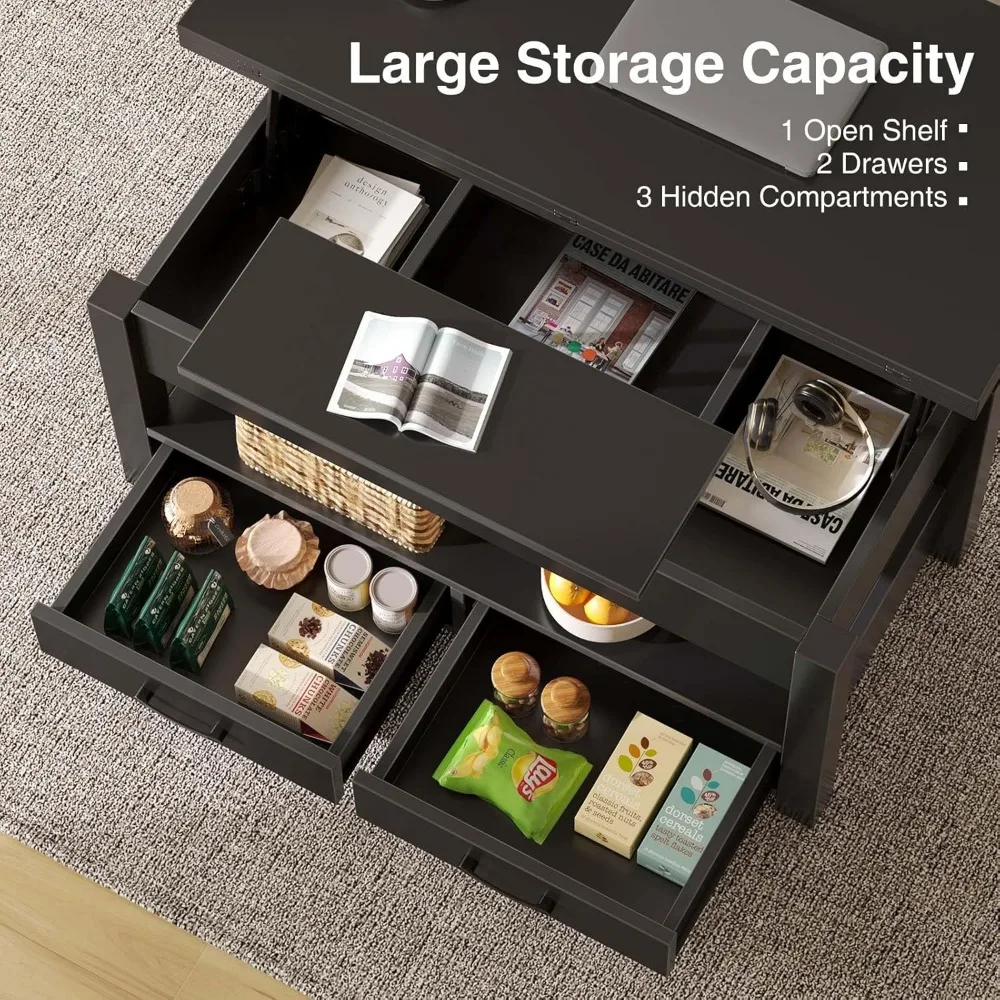 Coffee Table Farmhouse Lift Top Table with Drawers Rectangular Table