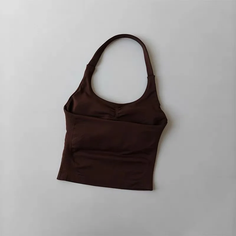 Damen Fitness Neckholder-Tanktop Schnelltrocknend & Atmungsaktiv Langer Yoga-Stil Hochintensiv Rückenfrei mit Eingebautem Gepolstertem BH – Detail 14