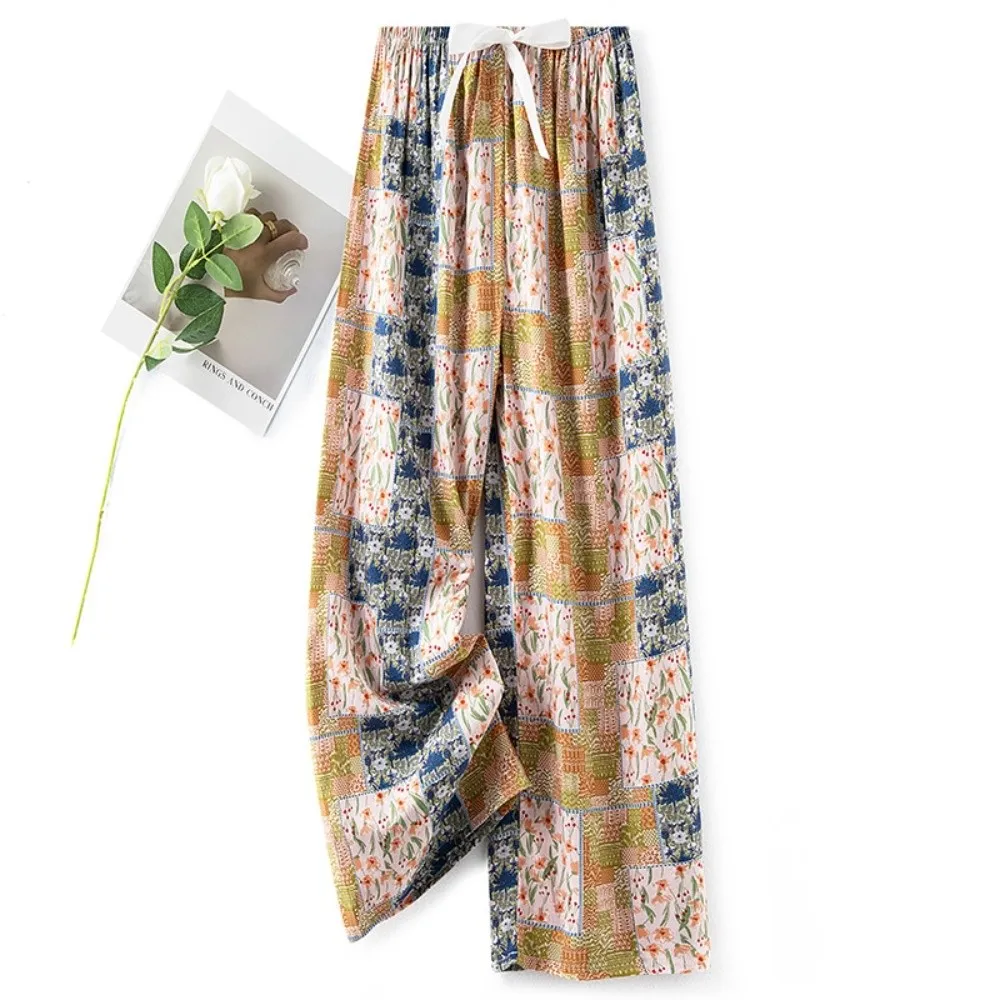 

Повседневные спальные брюки с цветочным принтом, свободный крой, широкие брюки в этническом стиле в стиле бохо, одежда для сна, одежда для дома, пляжные брюки, пляжные брюки