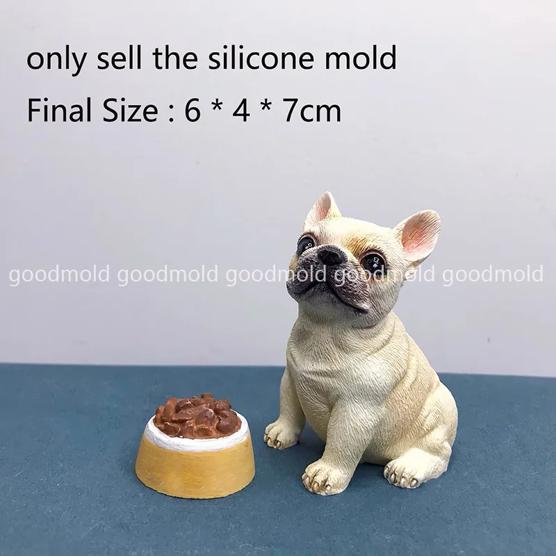 Simpatico stampo in silicone per bulldog, souvenir per cani da compagnia, stampo in gesso, resina epossidica, bulldog francese, base rotonda, stampo