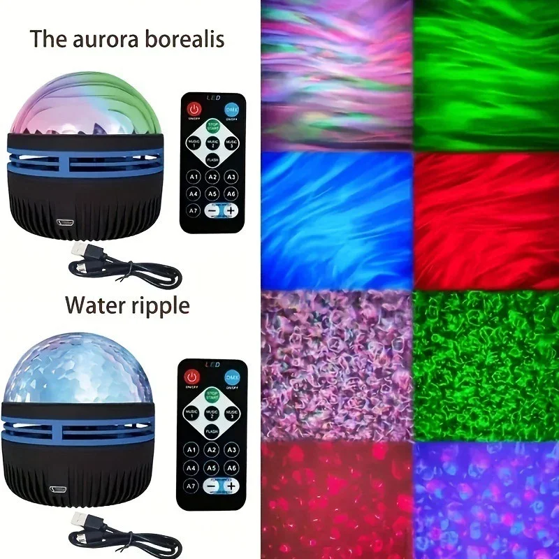 Northern Lights Night Light USB LED Porjection Lamp 360°Rotating Lighting Remote Control Water ripple Projection Light