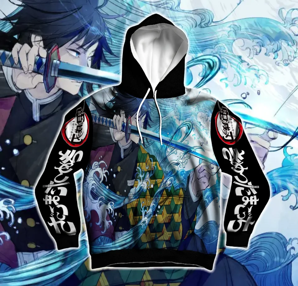 

25-26 Giyuu Tomioka Demon Slayer: Kimetsu No Yaiba-Infinity Castle 3D Long Sleeve Anime Fan Hoodie Casual Fashion Streetwear Top