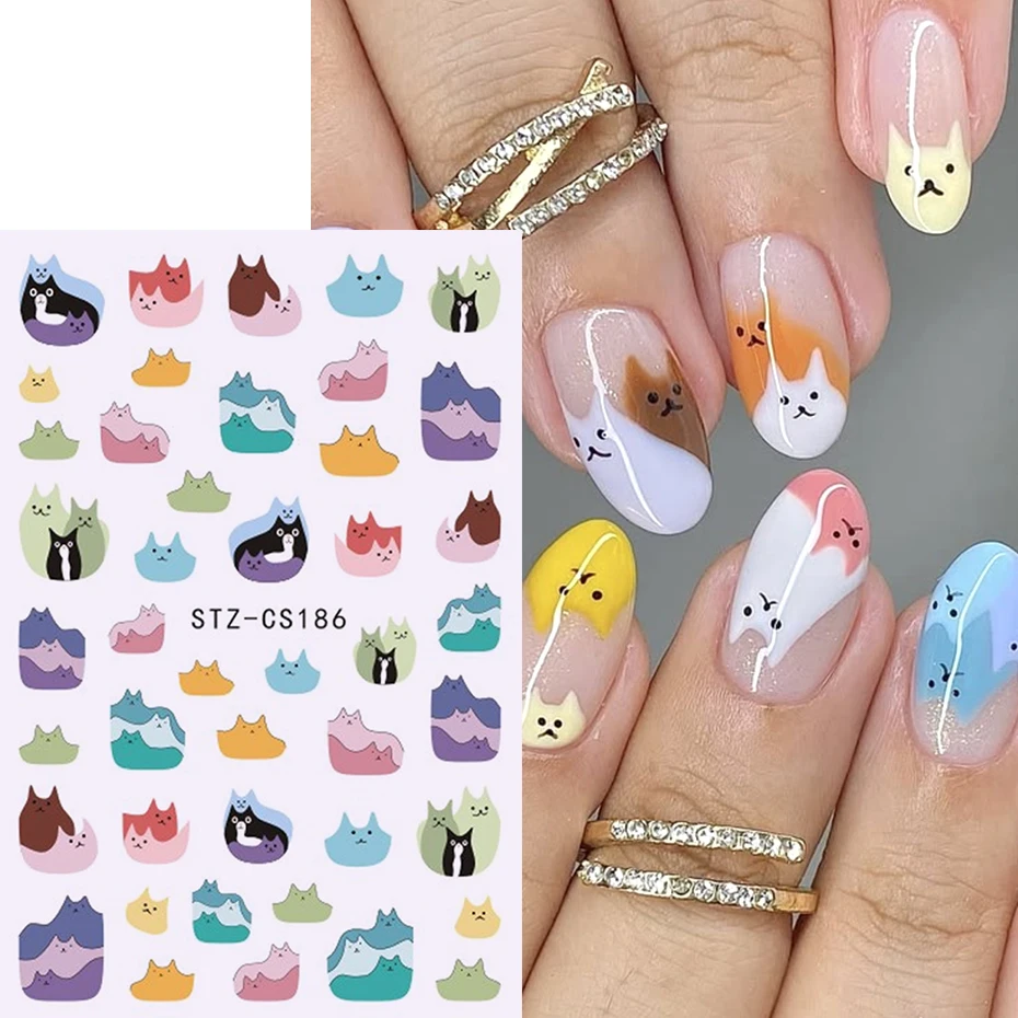 2 Stück Niedliche Katzen-French-Tip-Nagelaufkleber Schwarz Braun Katzenkopf Cartoon-Tier-Slider für Nageldesigns DIY Maniküre-Dekoration – Detail 4