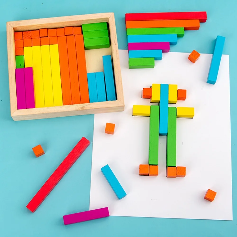 Practical Colorful Wooden Counting Sticks Arithmetic Toy Multicolored Building Blocks Homeschool Supplies