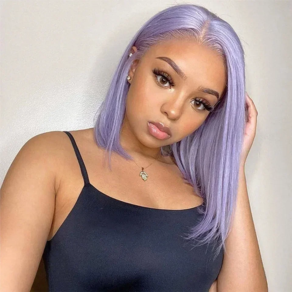 

Purple Colored Short Bob Wigs Straight 13x4 Bob Human Lace Frontal Wigs Human Hair Wigs 100% Human Hair Quality 180% Density