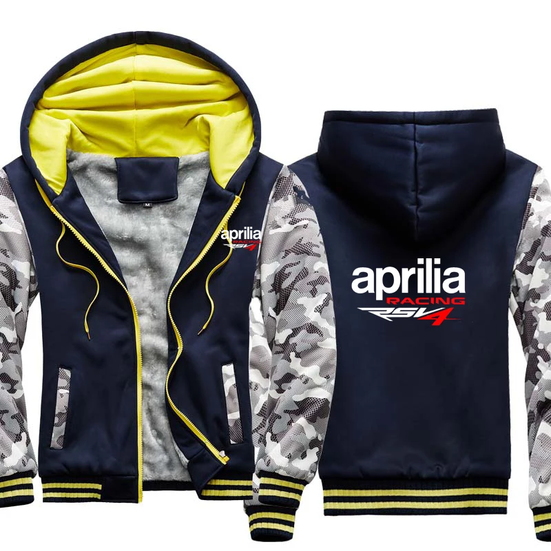 

Winter Warm Men's Jacket Aprilia Racing RSV4 Print Logo Print Cotton Fleece Wool Zipper Hoodie Camouflage Thicken Men's Coat