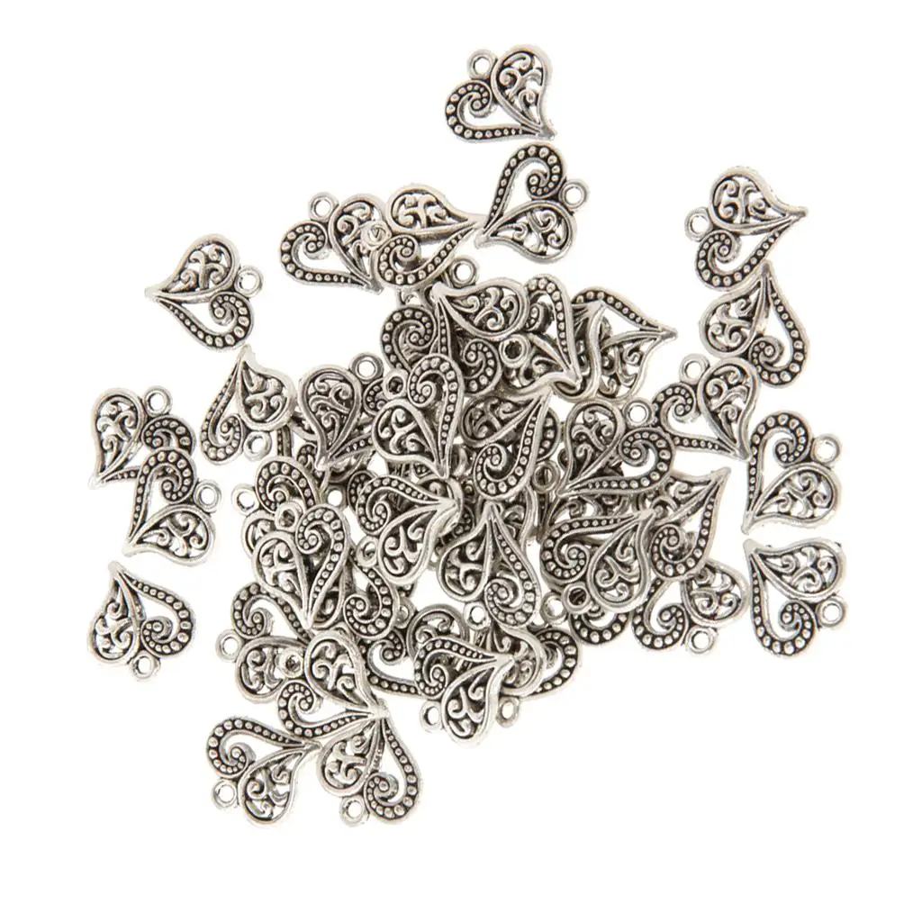 Alloy Heart Pendants 15x13mm Silver DIY Charms Antique Style Beads Crafts Findings for Necklace Bracelet