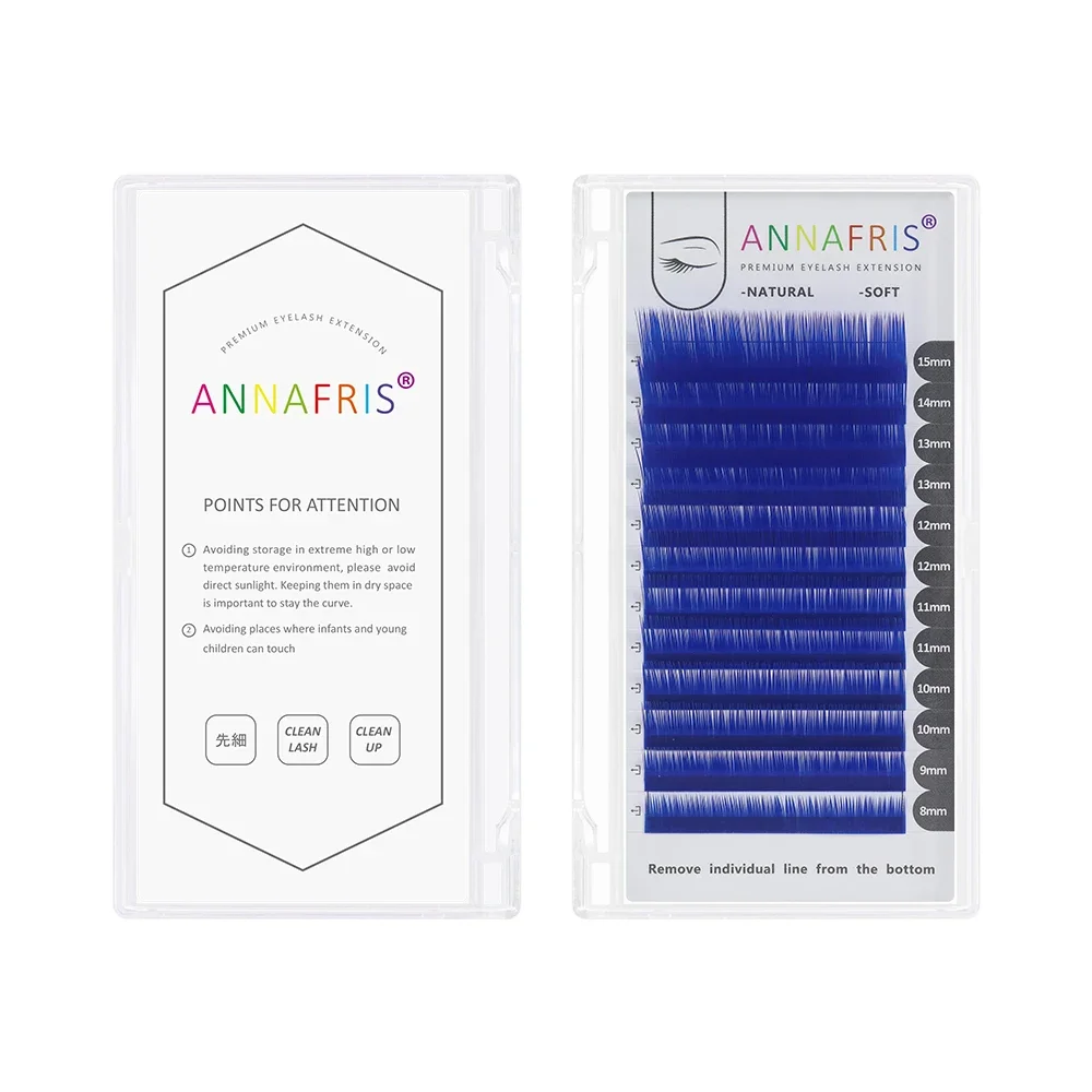 ANNAFRIS Individual Colored Eyelash Extension C D Curl Russian Volume 8-15mm Mix Length Natural Faux Mink Color False Lashes