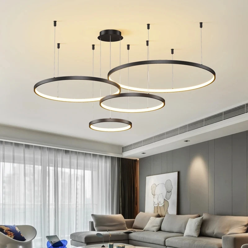 

Rings Simple Style Modern Pendant Light Minimalist Chandelier Living Room Restaurant Dimmable Remote Lamp Home Decoration 2024