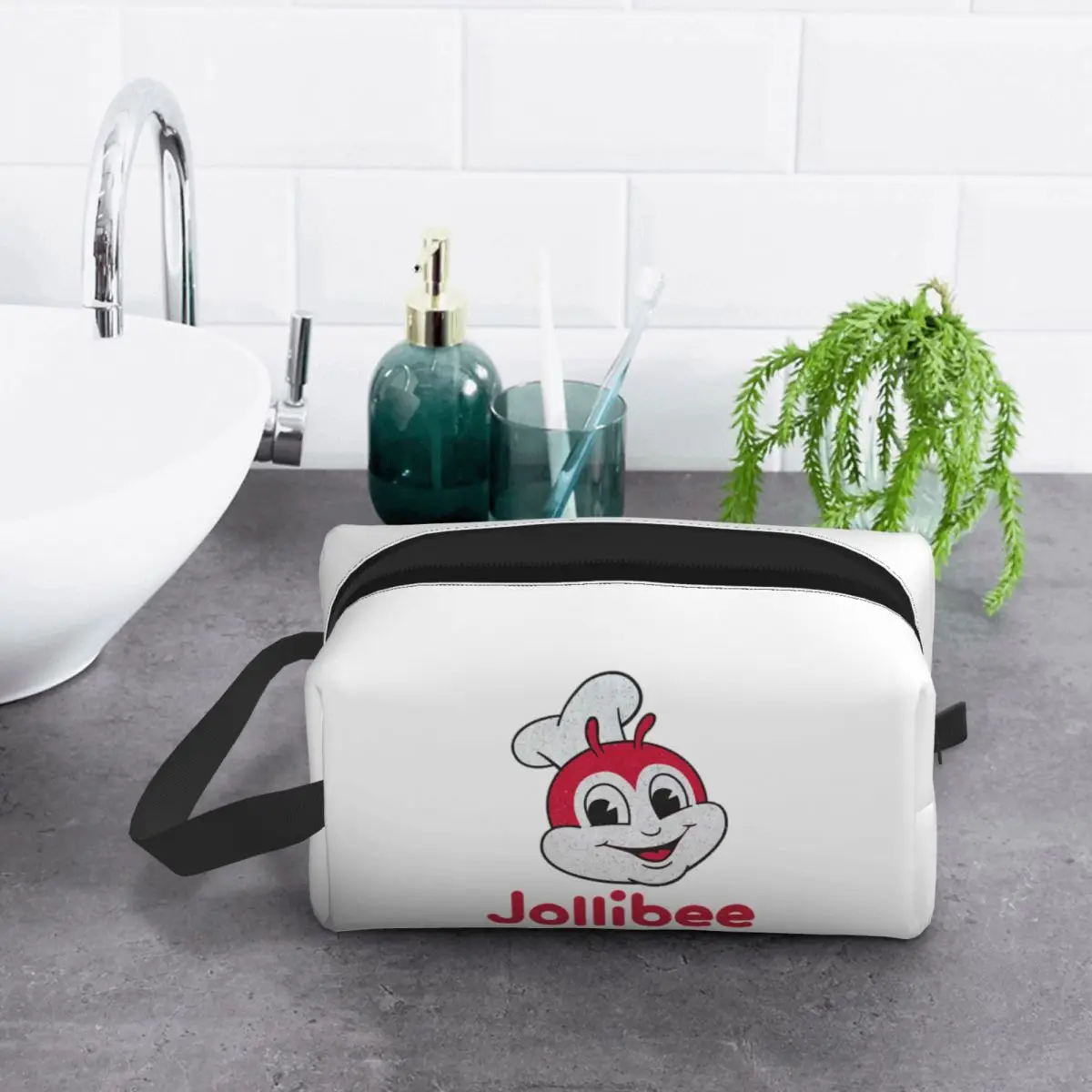 Jollibee hamburguesa restaurante mascota bolsa de maquillaje organizador de cosméticos almacenamiento Dopp Kit bolsa de cosméticos de artículos de tocador para mujer estuche de lápices