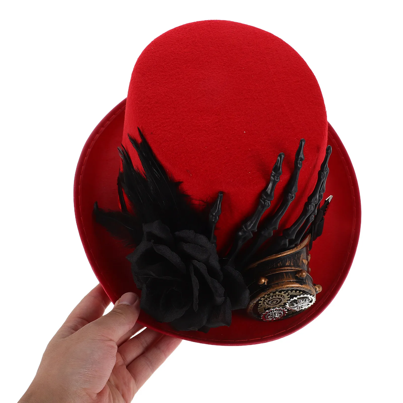 

Steampunk Top Hat Skull Hand Rose Design Single Lens Goggle Halloween Costume Hat Men Women Party Cosplay Accessories