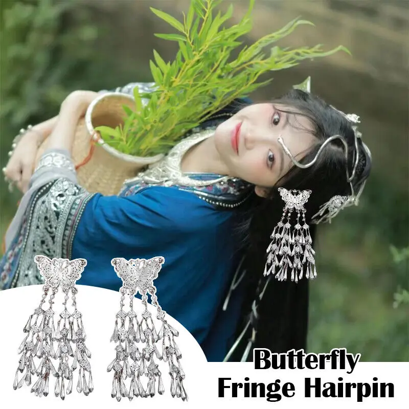 Butterfly Fringe Hairpin Chinese Ancient Style Cosplay Headwear Hanfu Hair Clip Officials Blessing Hua Cheng Cosplay Accessories