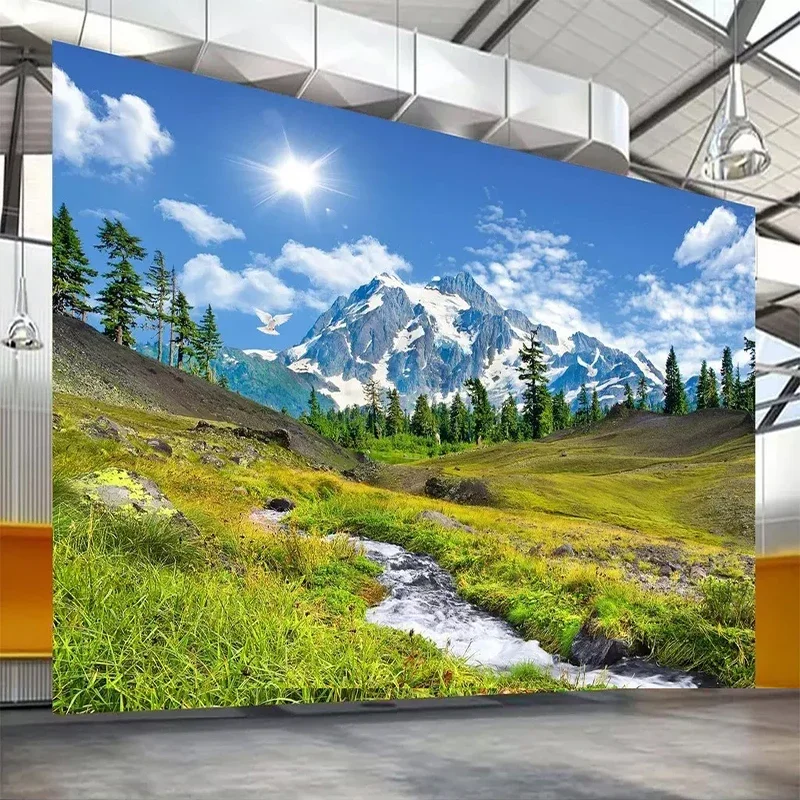 Papel de parede com estampa de neve e montanha, mural personalizado em 3d, paisagens naturais, sala de estar, sofá, quarto, plano de fundo de tv, decoração para casa