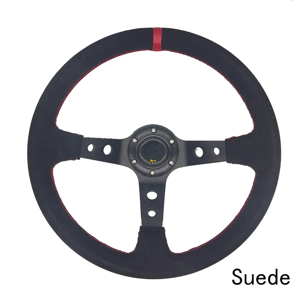 Universele Auto Accessoires 14 Inch 350Mm Suede/Pvc Auto Race Stuurwielen Diepe Corn Drifting Sport Stuur Met Logo
