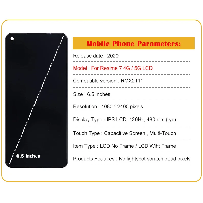 For OPPO Realme 7 4G Display RMX2111 Realme 7 5G Touch Screen Digitizer 6.5\