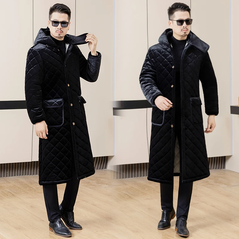 Męska zimowa ocieplana kurtka bawełniana z kapturem, modna odzież robocza, odzież domowa, płaszcz, długi rękaw, biznesowa, codzienna, elegancka.