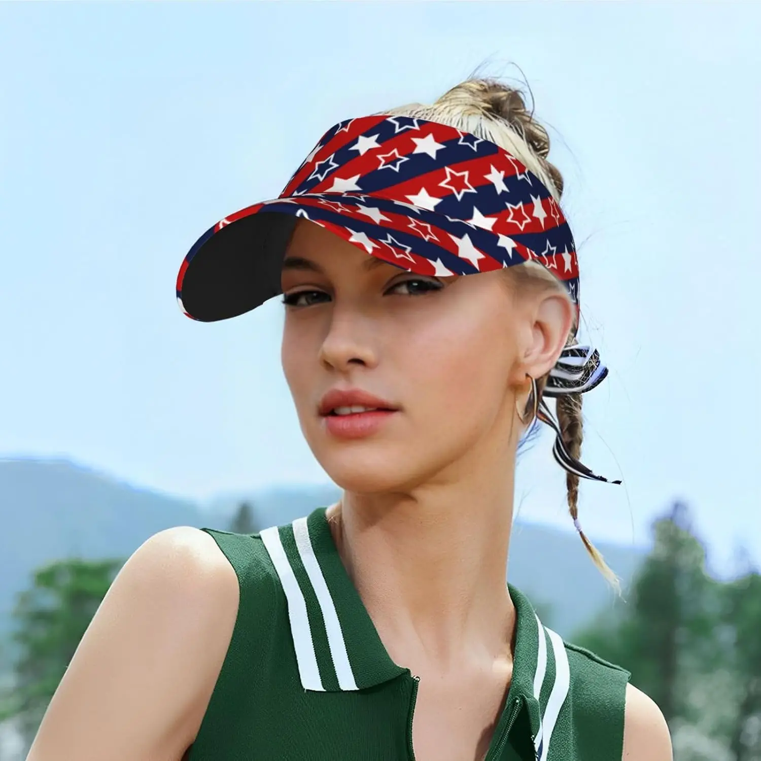 Topi Pelindung Matahari Bendera Amerika Topi Pantai Pelindung Matahari Musim Panas Topi Pelindung Bendera AS Dapat Disesuaikan untuk Wanita Pria