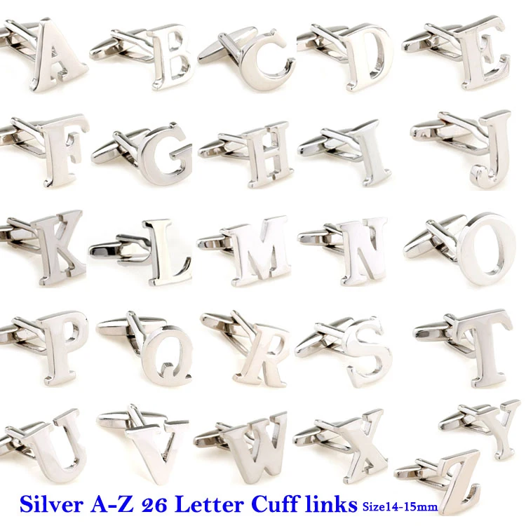 Fashionable French Cufflinks with Silver Metal Letters, Cufflinks, Studs, Business Men's Shirts, Cufflinks, Casual