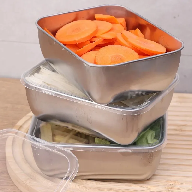 الفولاذ المقاوم للصدأ الطازجة حفظ صندوق ثلاجة محمولة حاوية تخزين المواد الغذائية التخييم نزهة طبق للسلطة منظم المطبخ حالات