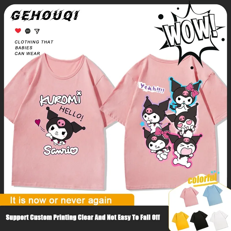 

Japanese Sanrio Co-branded Short-sleeved T-shirt Girls Casual Small Kulomi Anime Peripheral Clothes For Children Autumn