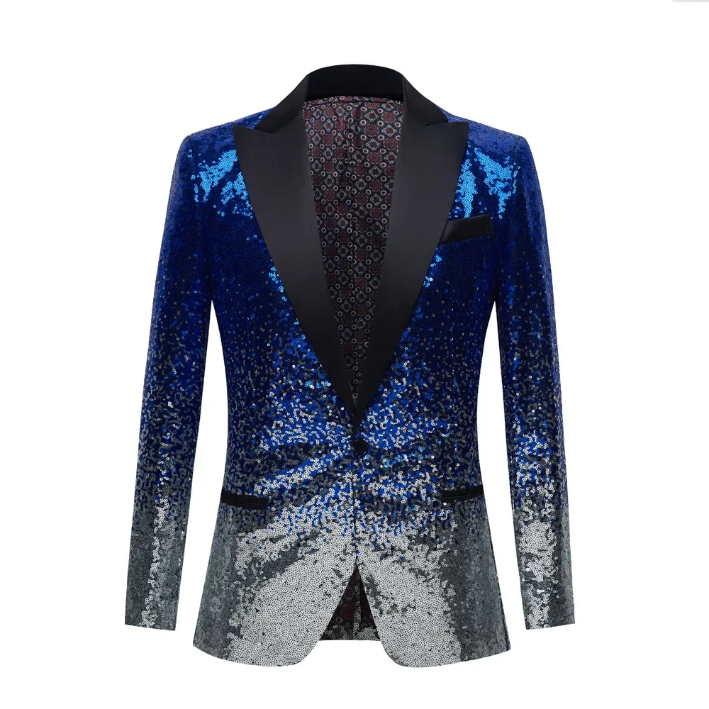 HOO 2024 Men\'s Gradient Sequin Color Matching Casual blazer  New Performance Host MC Dress