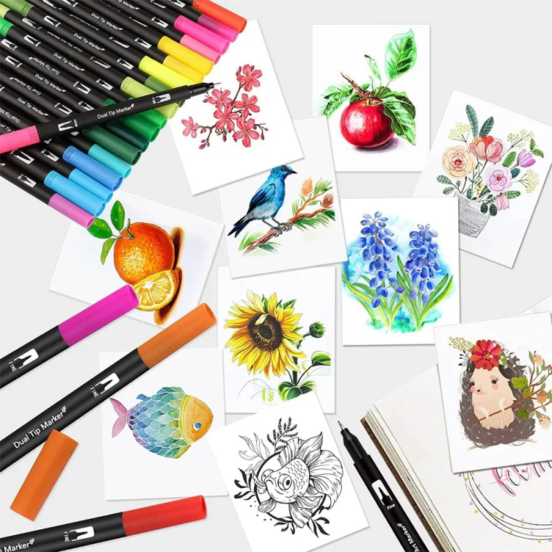 12/24/36/60/70/100/120 لون مجموعة أقلام تلوين المزدوج تلميح فرشاة القلم برأس الفنان علامات الألوان المائية للرسوم المتحركة مانغا الاطفال الهدايا #5