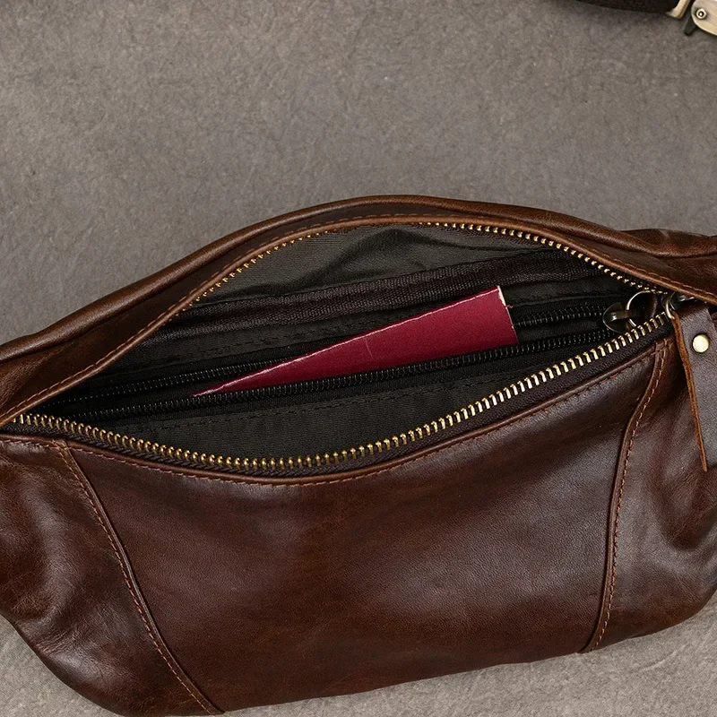 2025 Leather Mobile Phone Bag Men and Women Simple Fashion Cowhide Crossbody Bag Oil Leather Multi-functional Chest Bag