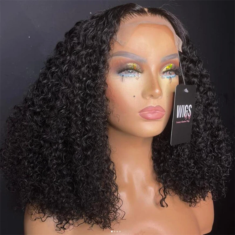 16inch Soft Short Bob Black Curly 180Density Lace Front Wig For Black Women Babyhair Preplucked Heat Resistant  Glueless