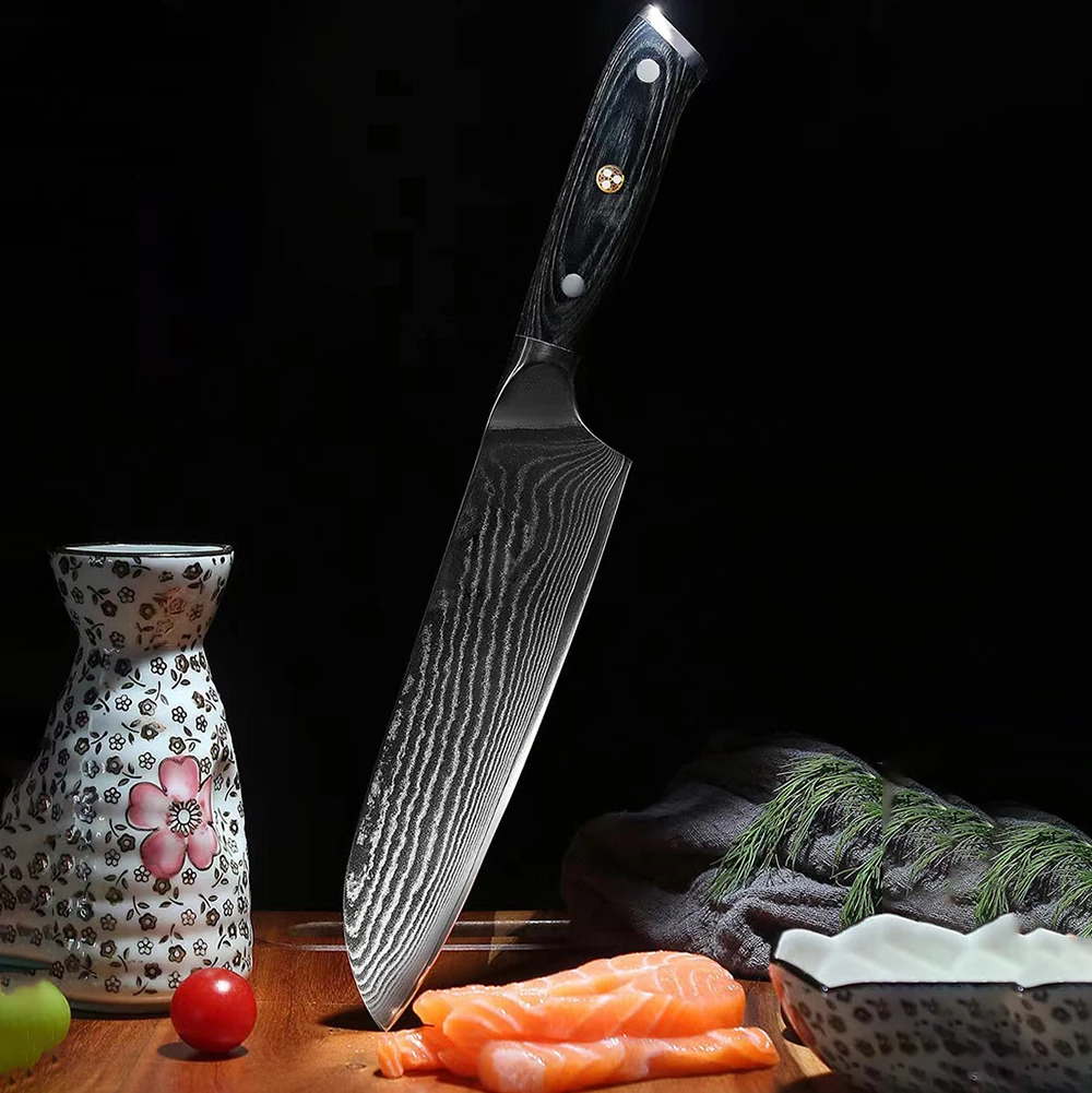 

7 Inch Santoku Knife 67 Layers Damascus Steel VG10 Blade Wood Handle Chefs Cleaver Slicing Japanese Kitchen Knives Cooking Tools