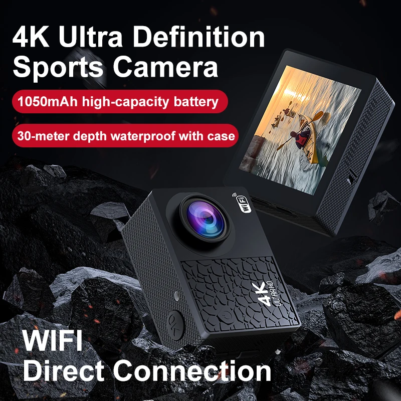 4K Action Camera 30FPS WiFi Outdoor Helmet Video Recording Cycling skiing Cameras 2.0-inch Screen 30m Waterproof Sport Camera